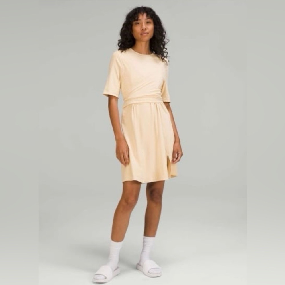 Lululemon Cotton Wrap-Front T-Shirt Dress, size 6, color: Prosecco, VGUC